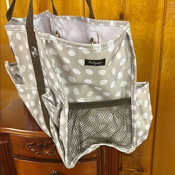 Thirty-One White, Cream and Brown Polka-Dot Tote Bag with Structured Design - Picture 2 of 4